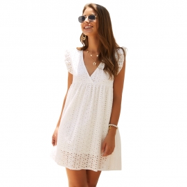 Original design european and american temperament commuter womens aliexpress summer v-neck short-sleeved lace dress