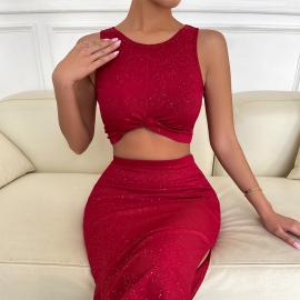 Independent research and development and design of north american amazon independent station fashion knitted suit summer elastic skirt with hips