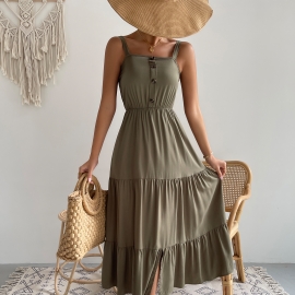 Independent research and development design european and american fashion amazon womens solid color suspender dress summer independent station new products