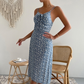 Designer womens dress summer european station amazon temperament elegant sling print a-line skirt women