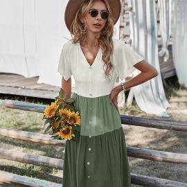 Self-designed european station amazon independent station geometric stitching dress summer leisure holiday skirt