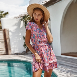 Independent real shot cross-border womens clothing bohemian temperament elegant dress spring and summer cotton and linen floral skirt