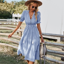 Independent research and development design european and american fashion womens dress summer amazon striped dress temperament