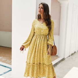 Independent real shot cross-border womens clothing independent station new spring and summer long-sleeved elegant fashion dress aliexpress