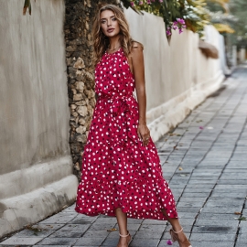 Original designer independent station summer polka dot holiday style swing dress one piece on behalf of