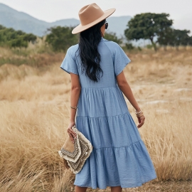 Designer womens solid color midi dress independent station v-neck sexy mori womens casual holiday dress wholesale